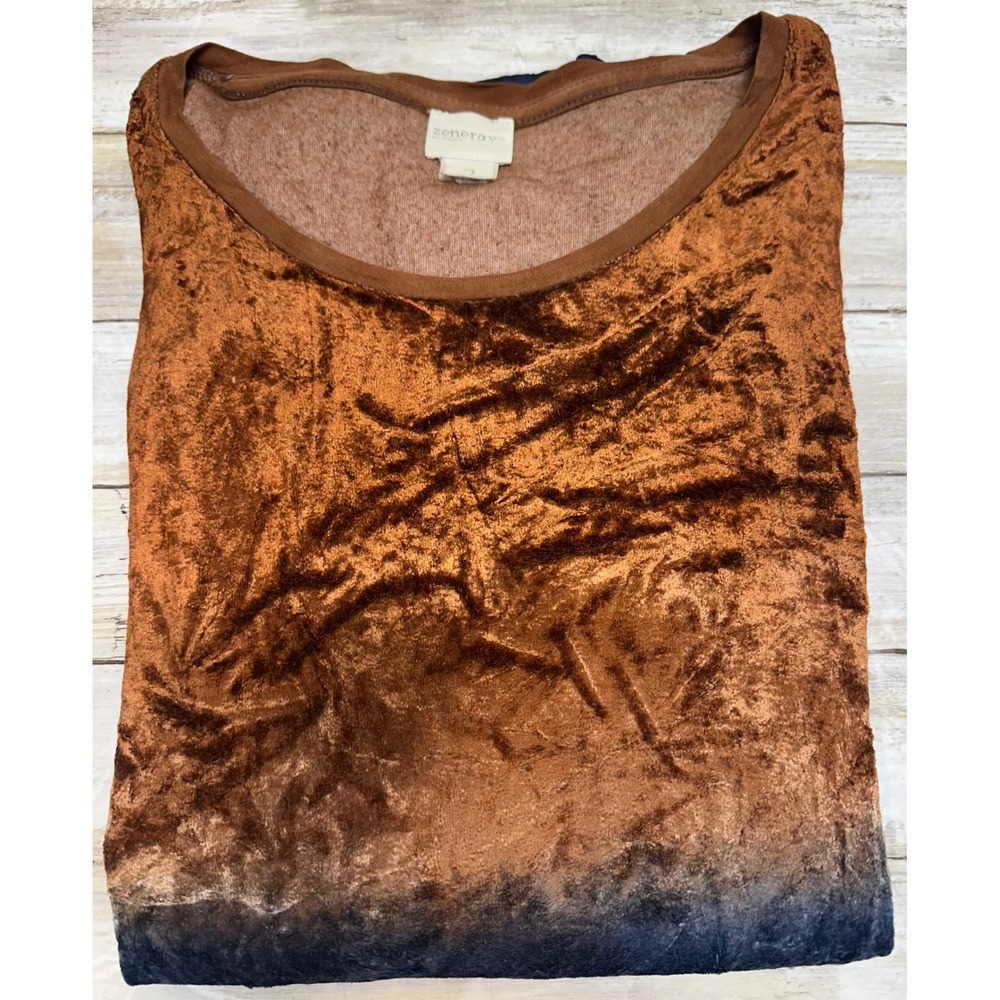 Zenergy by Chicos Ombre crushed Velvet Long Sleeve Top Size 2(U.S. 12))blue rust
